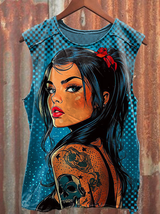 Men's Casual Girl Illustration Printed Tank Top