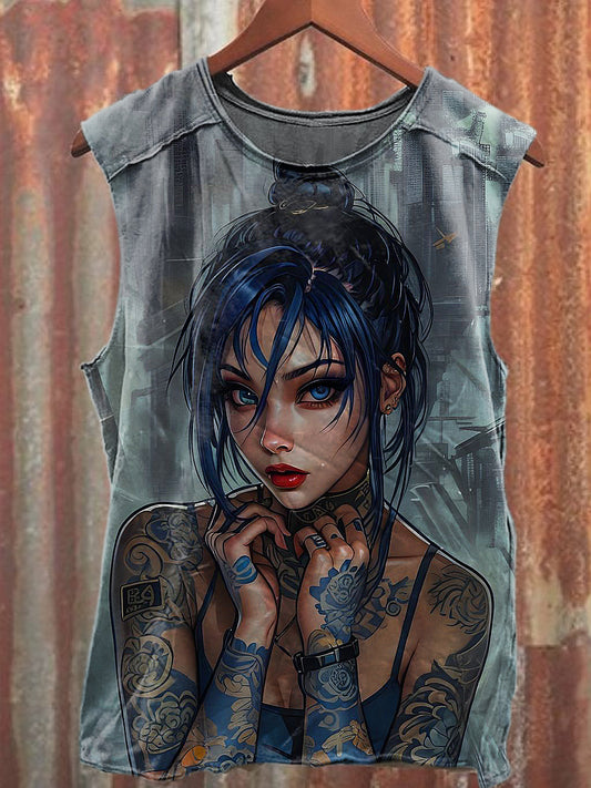 Men's Casual Girl Illustration Printed Tank Top