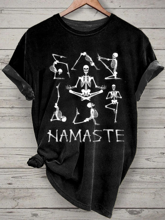 Unisex Skeleton Yoga Printed Vintage Fashion Loose Short Sleeve T-Shirt
