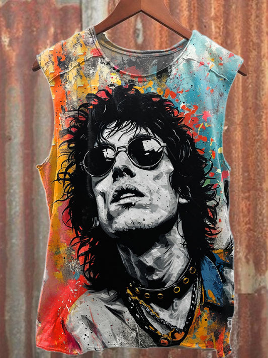 Retro Graffiti Print Casual Cotton Tank Top