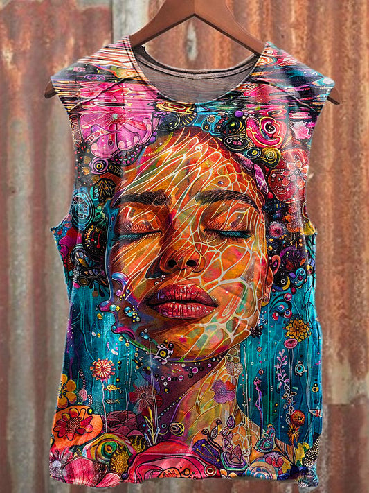 Men's Casual Color Portrait Printed Tank Top