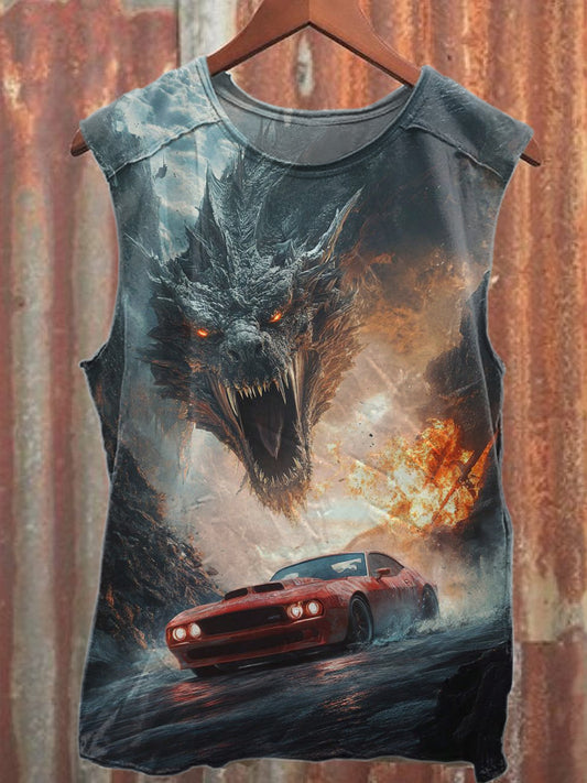 Retro Combat Printed Casual Cotton Tank Top