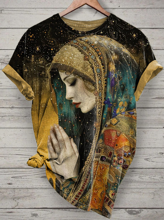 Unisex Colorful Nun Printed Vintage Fashion Loose Short Sleeve T-Shirt