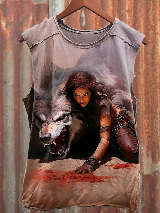 Men's Casual Wolf Printed Tank Top