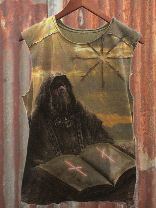 Vintage Rune Seal Print Casual Cotton Tank Top