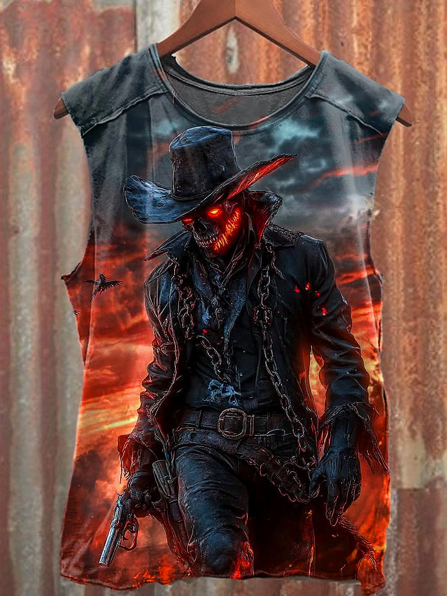 Men's Casual Skull Cowboy Printed Tank Top