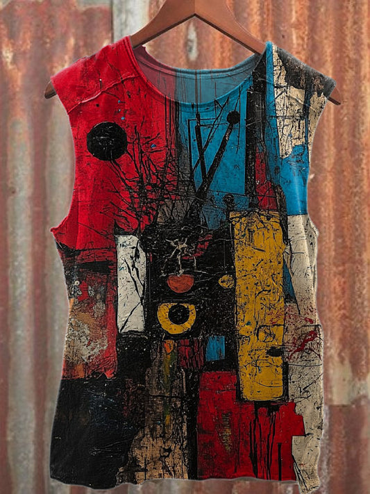 Retro Abstract Graffiti Print Casual Cotton Tank Top