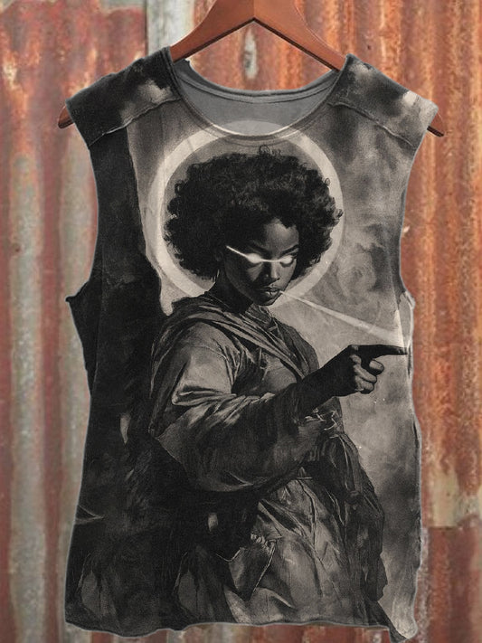 Retro Graffiti Print Casual Cotton Tank Top