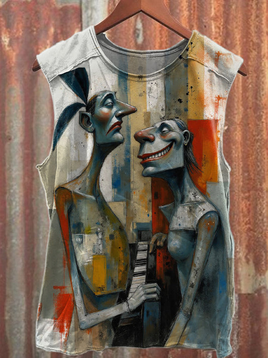 Retro Abstract Geometric Figure Print Casual Cotton Tank Top