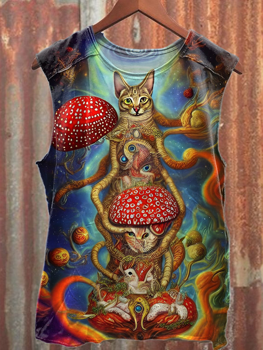 Gorgeous Mushroom Graffiti Print Casual Cotton Tank Top