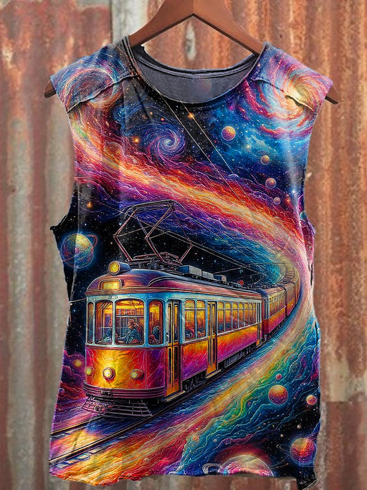Men's Casual Colorful Train Printed Tank Top