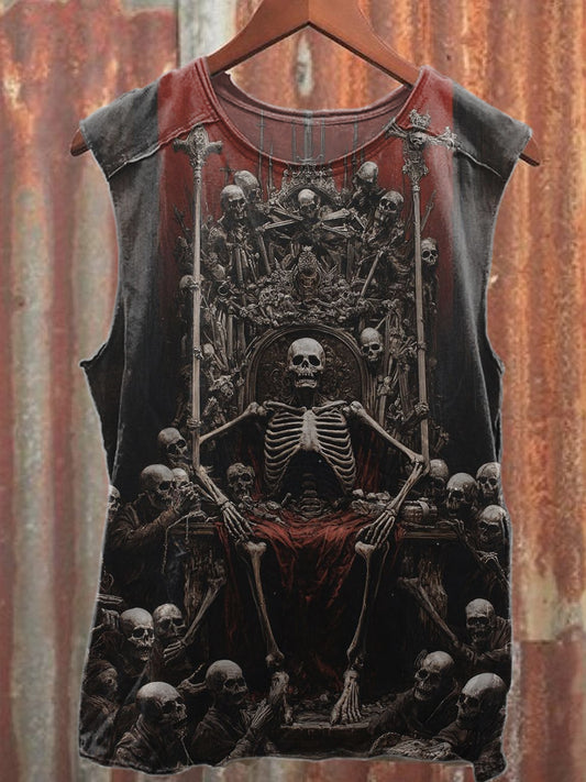 Vintage Skull Throne Print Casual Cotton Tank Top