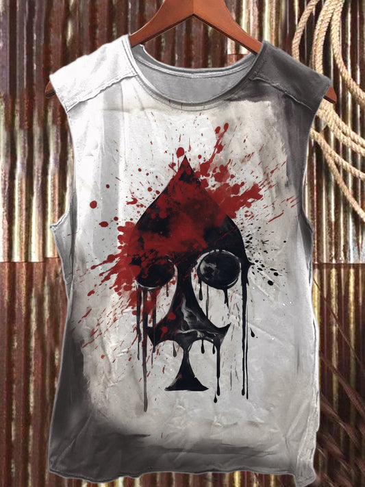 Retro Poker Print Casual Cotton Tank Top