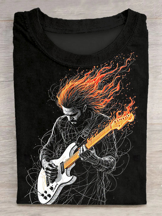 Unisex Guitar Printed Vintage Fashion Loose Short Sleeve T-Shirt