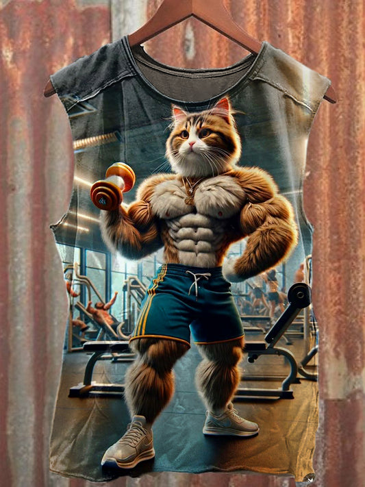 Men's Casual Muscle Cat Printed Tank Top