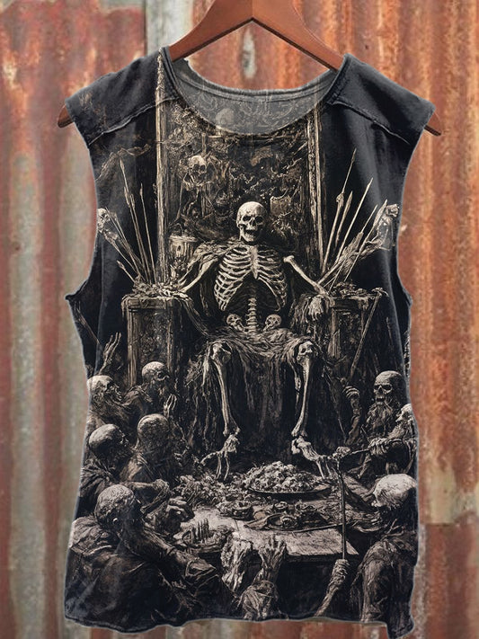 Vintage Skull Throne Print Casual Cotton Tank Top