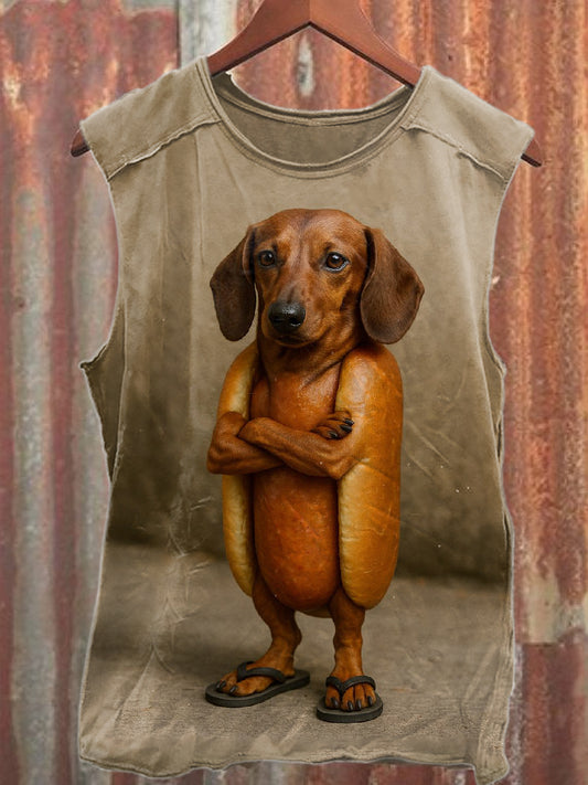 Funny Dachshund Print Casual Cotton Tank Top