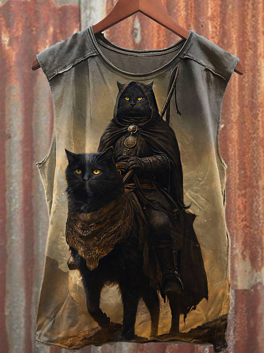 Men's Casual Knight Cat Printed Tank Top