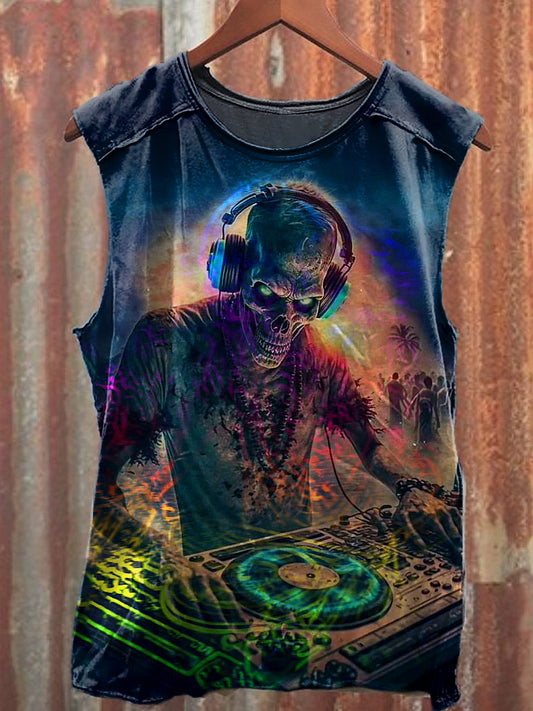 Men's Casual Music Skull Printed Tank Top
