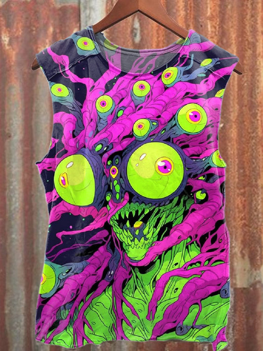 Retro Graffiti Print Casual Cotton Tank Top