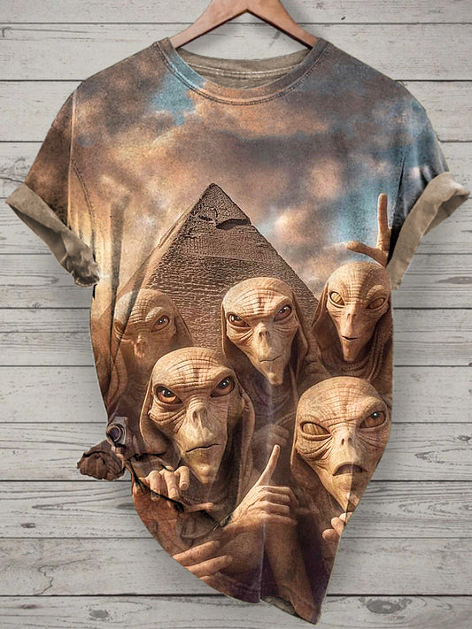 Unisex Funny Alien Printed Vintage Fashion Loose Short Sleeve T-Shirt