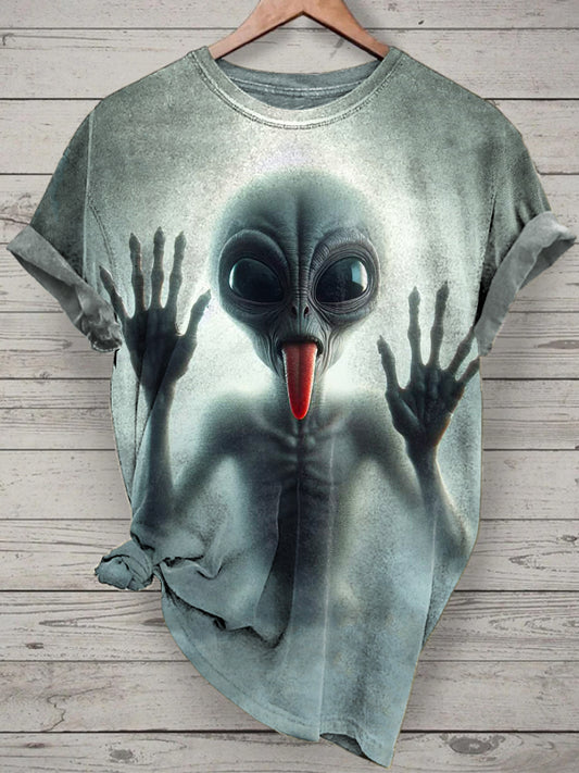 Unisex Funny Alien Printed Vintage Fashion Loose Short Sleeve T-Shirt