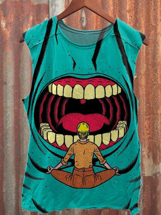 Retro Pop Graffiti Print Casual Cotton Tank Top