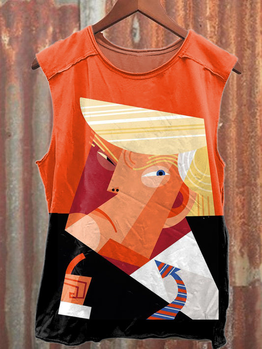 Vintage Abstract Trump Print Casual Cotton Tank Top