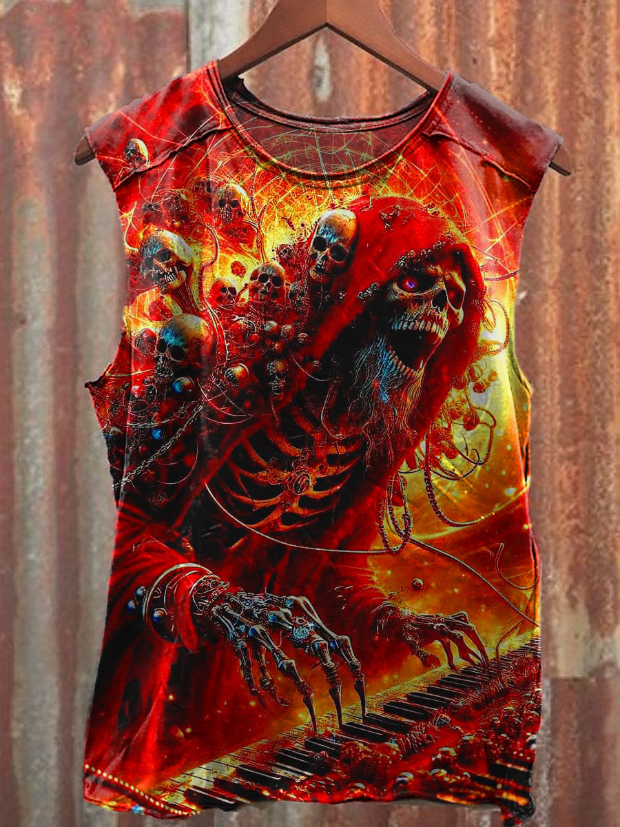 Men's Casual Music Skull Printed Tank Top