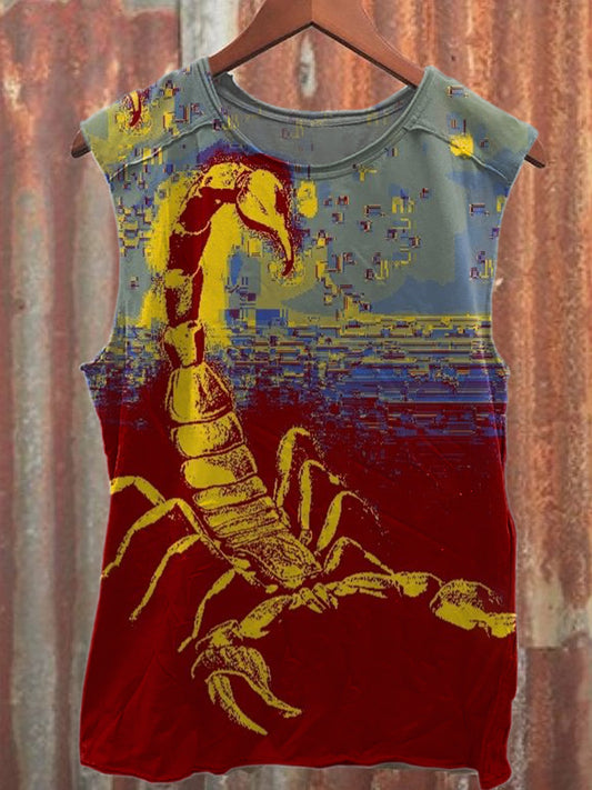 Retro Graffiti Scorpion Print Casual Cotton Tank Top