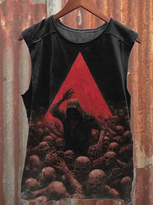 Vintage Giant Skull Print Casual Cotton Tank Top