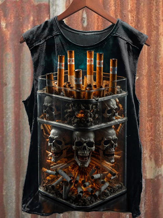 Men's Casual Cigarette Butt Skull Printed Tank Top