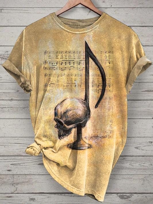 Unisex Music Skull Printed Vintage Fashion Loose Short Sleeve T-Shirt