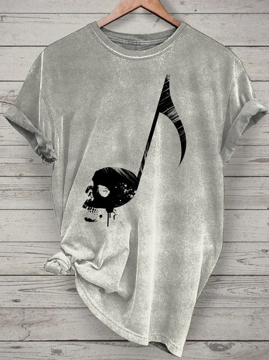 Unisex Music Skull Printed Vintage Fashion Loose Short Sleeve T-Shirt