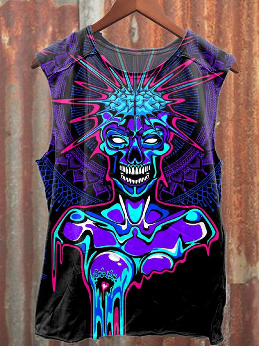 Vintage Skull Graffiti Illustration Printed Casual Cotton Tank Top