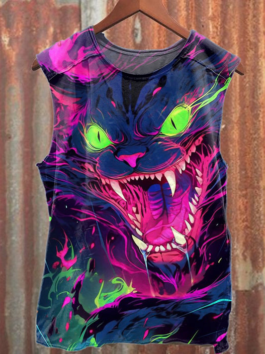 Fantasy Cat Illustration Printed Casual Cotton Tank Top