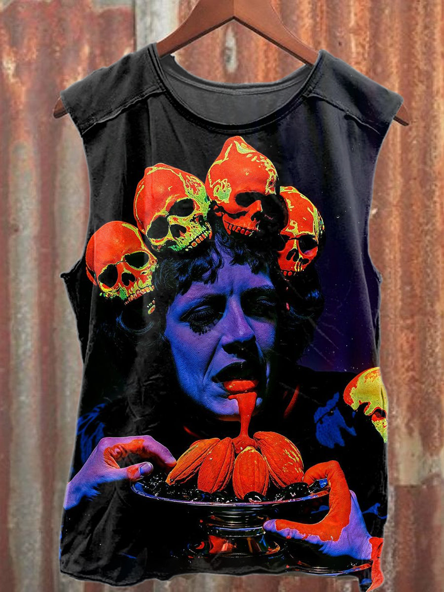 Vintage Abstract Skull Print Casual Cotton Tank Top