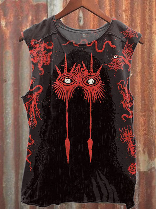 Retro Graffiti Print Casual Cotton Tank Top