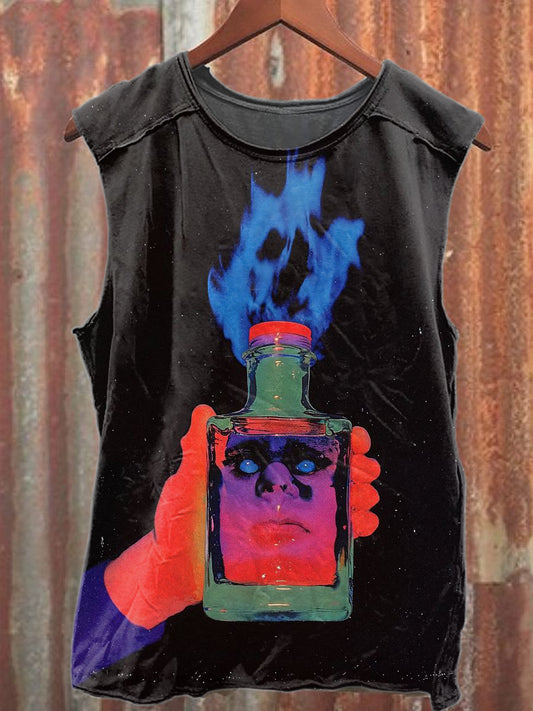 Retro Graffiti Fireworks Print Casual Cotton Tank Top