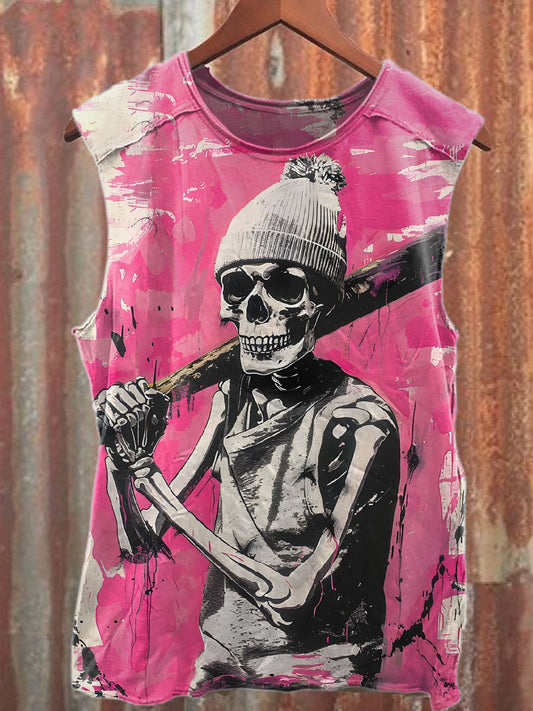 Retro Graffiti Print Casual Pure Cotton Tank Top