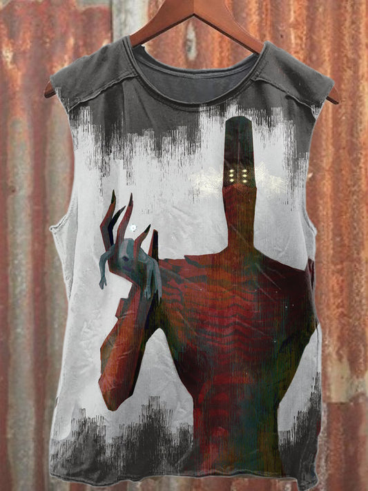 Vintage Abstract Monster Print Casual Cotton Tank Top