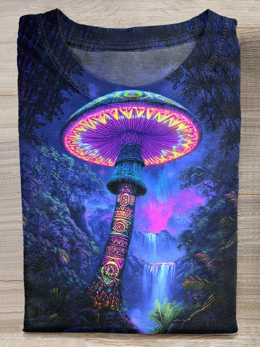 Fantasy Mushroom Print Casual Short Sleeve T-Shirt