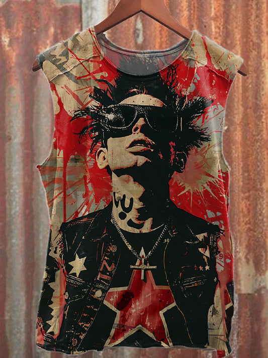 Retro Graffiti Print Casual Pure Cotton Tank Top