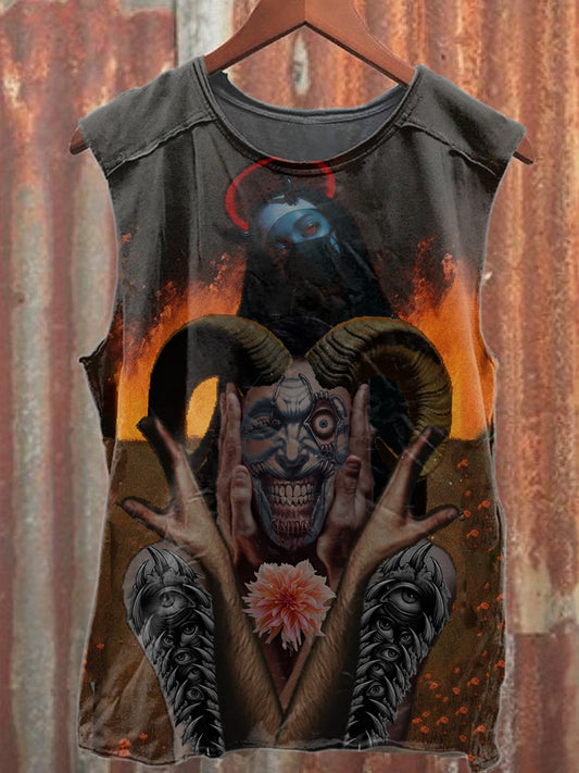 Vintage Abstract Monster Print Casual Cotton Tank Top