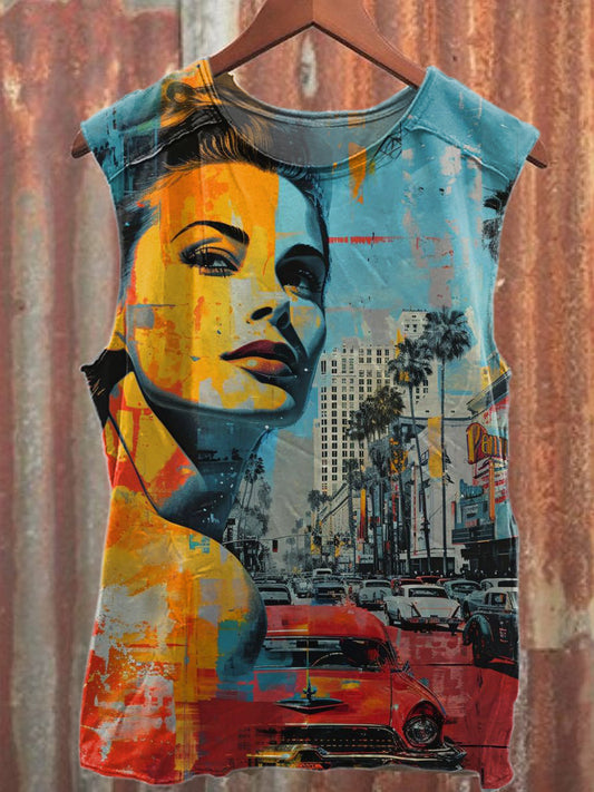 Retro Graffiti Print Casual Pure Cotton Tank Top