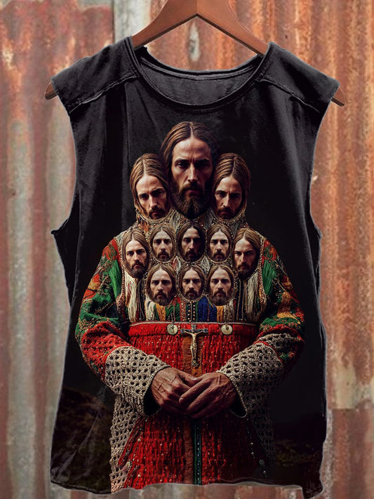 Vintage Weird Jesus Print Casual Cotton Tank Top