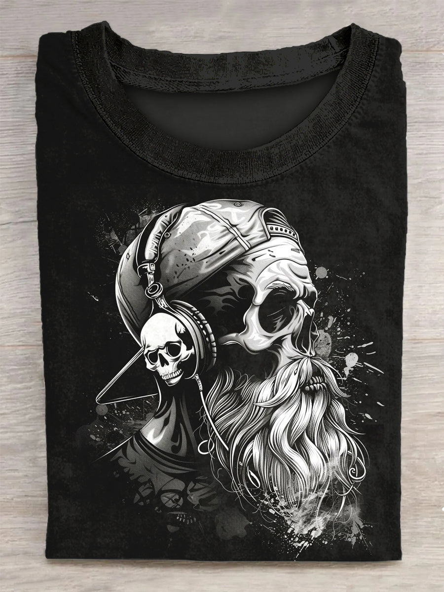 Music Skull Printed Vintage Fashion Loose Short Sleeve T-Shirt