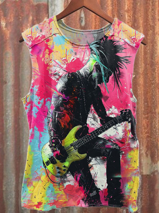 Retro Graffiti Print Casual Pure Cotton Tank Top