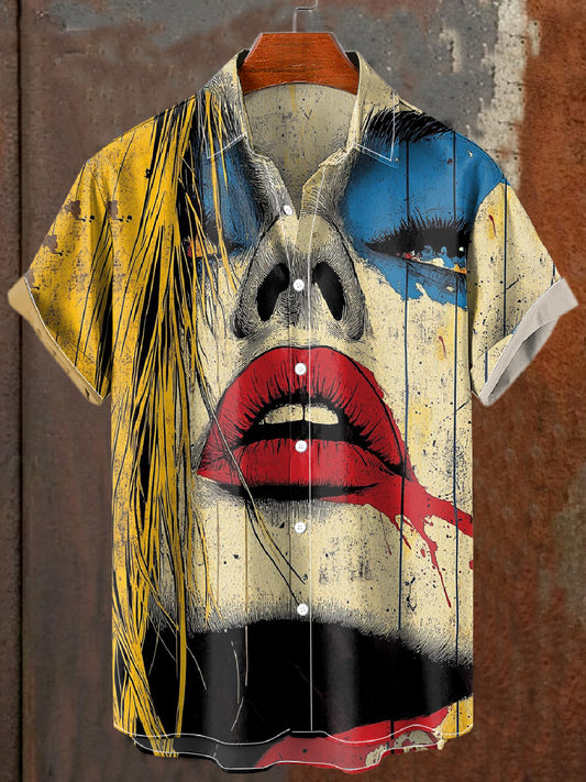 Retro Popular Graffiti Pattern Casual Cotton Shirt