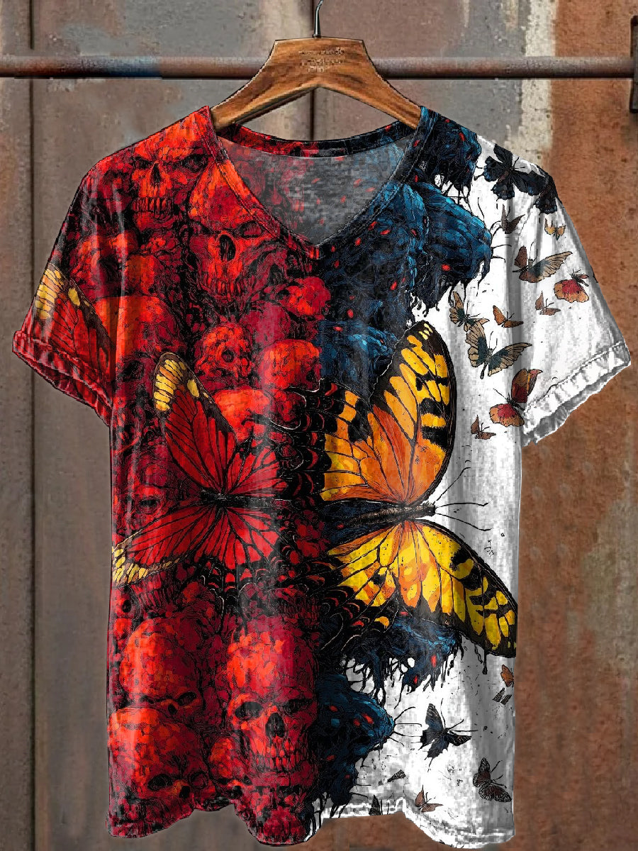 Retro Graffiti Casual V-neck Loose T-shirt